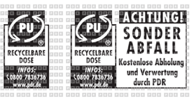PU-Logo, recycelbare Dose, Wertmarke PDR