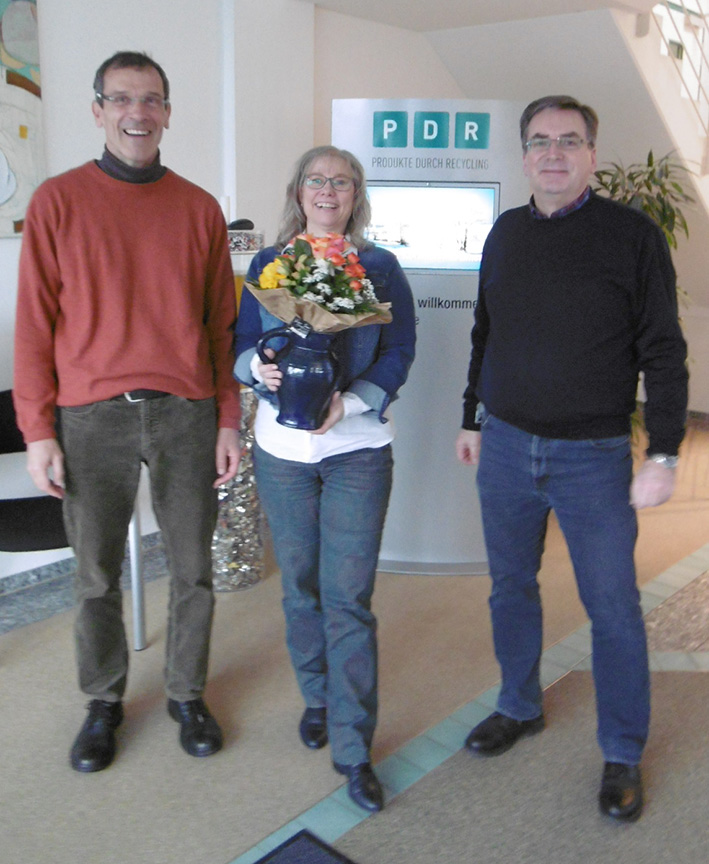 Foto bei der Begrüßung (von links): Dr. Thomas Hillebrand, PDR-Geschäftsführung, Carola Kohlmann-Krämer und Peter Schmeußer, PDR-Betriebsleitung