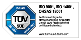 PDR-Zertifizierung ISO 9001, ISO14001, OHSAS 18001 durch den TÜV SÜD